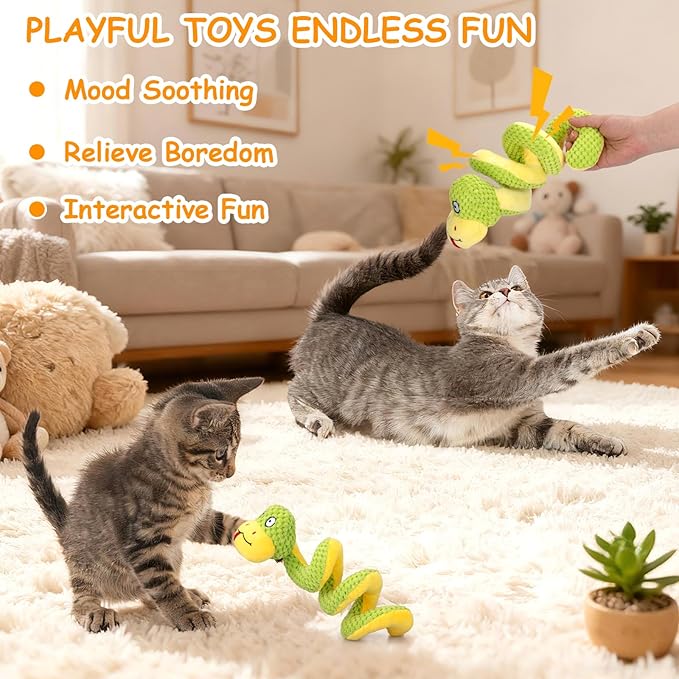 Retro Shaw 11" Realistic Snake Cat Toy – Interactive Kicker Toy for Indoor Cats with Silvervine & Catnip, Crinkle Sound, Spring-Loaded Design, Bite-Resistant Plush for Kitten Teething & Boredom Relief