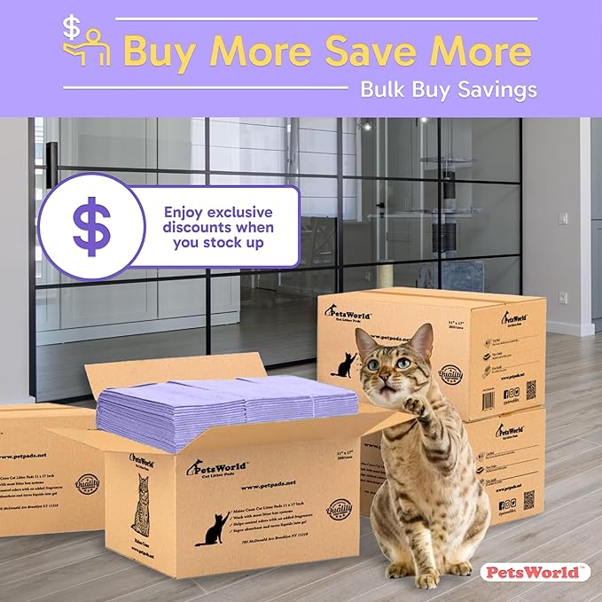 PetsWorld Universal Fit Cat Pad Refills for Litter Box, Unscented, Odor Control, Pack of 1200