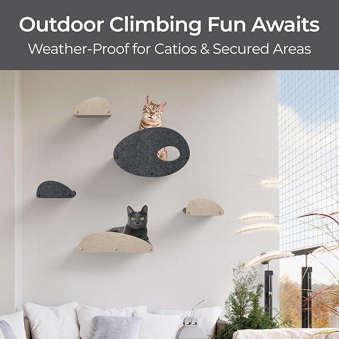 Accessory ADD-ON Set of 4 Facades Covers Compatible with Cat Wall Shelves by Pryde Pets - 100% Sustainable PET Felt - Climbers Sold Seperately - Cats Shelf Privacy and Safety Bumpers (Oatmeal)