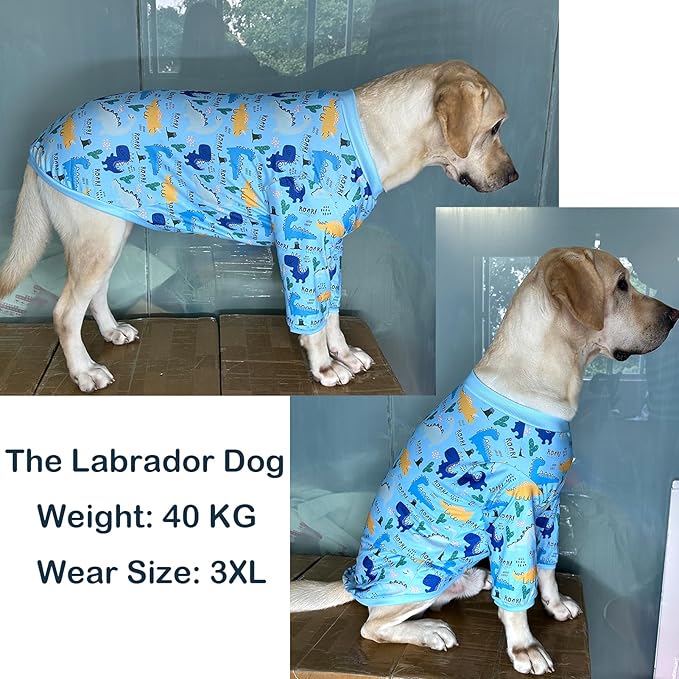 Dinosaur Dog T Shirts Cute Dinosaur Pattern Printed Apparel Shirt for Large Dogs Softable Stretchy Pet Clothes M, Blue