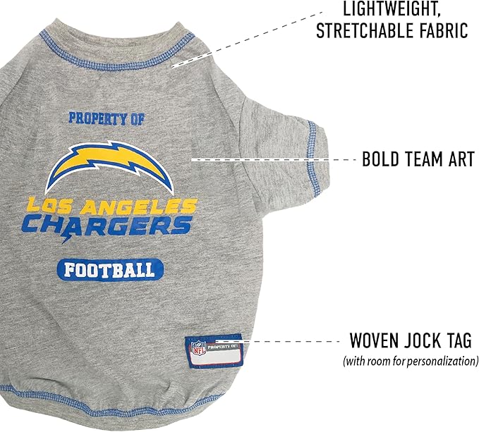 NFL Los Angeles Chargers Dog T-shirt Large. - Licensed Shirt for Pets Team Colored with Team Logos- Premium Stretchable Materials for the comfort of your Dog & Cat
