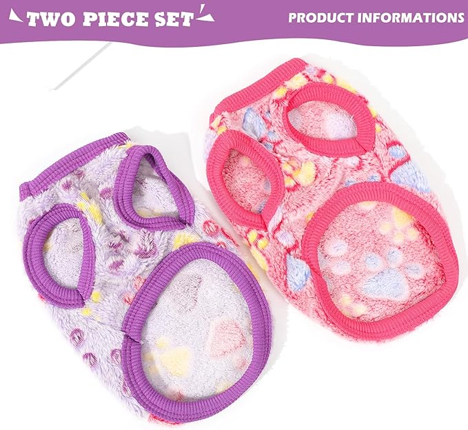 2 Pack Dog Sweaters for Small Dogs Girl Boy Winter Fleece Dogs Clothes Cute Warm Puppy Sweater Chihuahua Teacup Dog Clothes Pet Outfit Pink Blue (Purple, XX-Small(for 1.6-3lb))