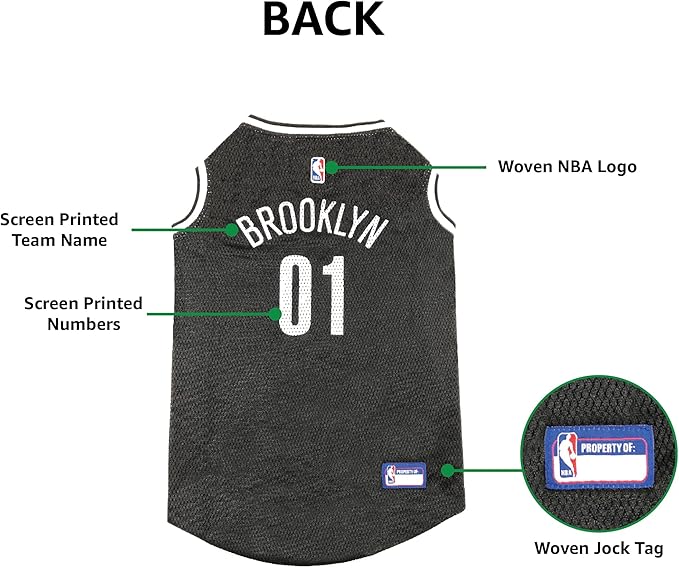 NBA PET Jersey Brooklyn NETS Basketball Dog Jersey, X-Small. Best Licensed Basketball Jersey for The Real Four-Legged Fan!