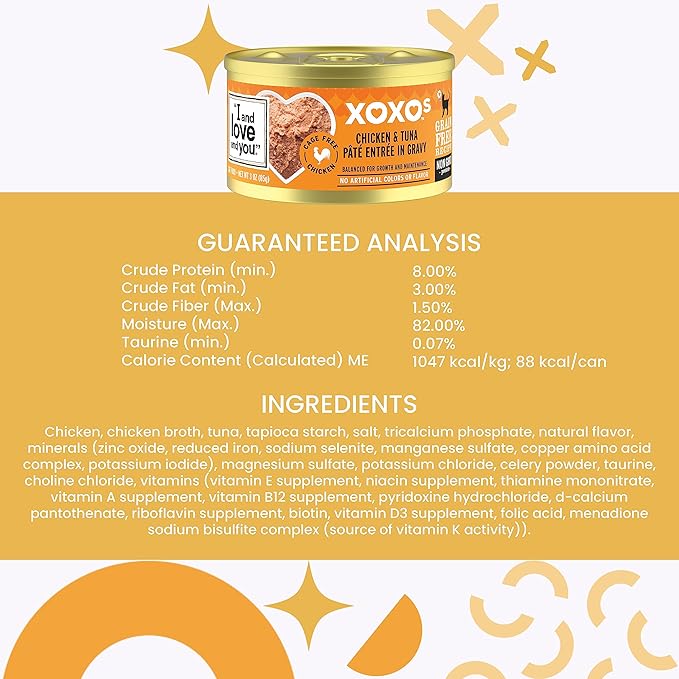 I AND LOVE AND YOU XOXOs Wet Cat Food - Chicken + Tuna Pâté - Grain Free, Filler Free, 3oz Pack of 24 Cans
