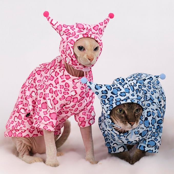 Sphynx Cat Clothes, Cat Suit with Hat and Sweatshirt, Full Set for Hairless Cats, Cornish Rex and Devon Rex (Pink Suit, XL(9-10lbs))