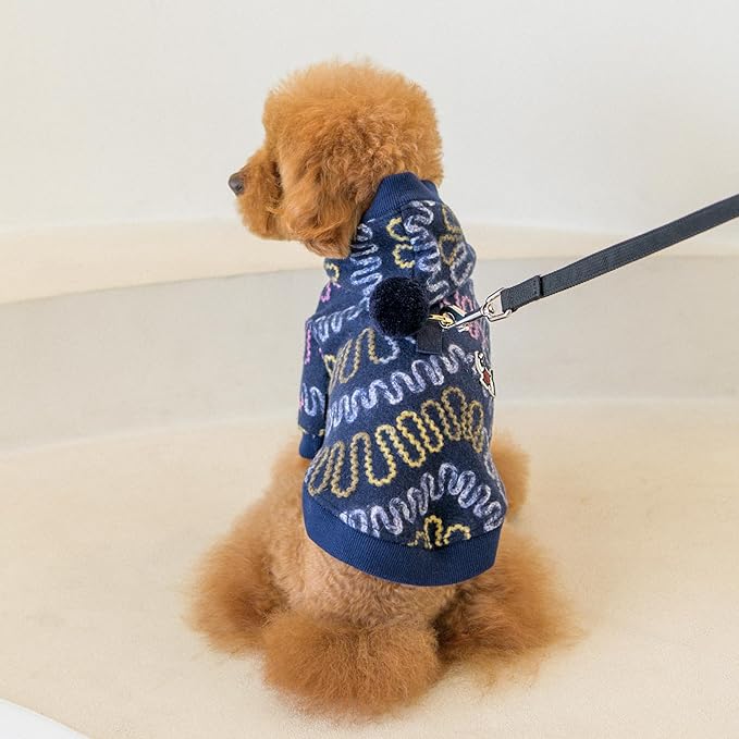 Puppia Rory Cute Winter Hooded Fleece Shirts with Integrated Harness for Small and Medium Dogs, Navy, Large