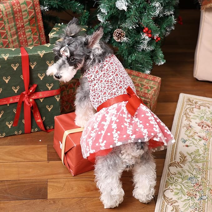 CuteBone Dog Christmas Dress Girl Puppy Birthday Skirt Tutu Cat Wedding Outfit Pet Party Clothes for Small Dogs Costume DD09XS