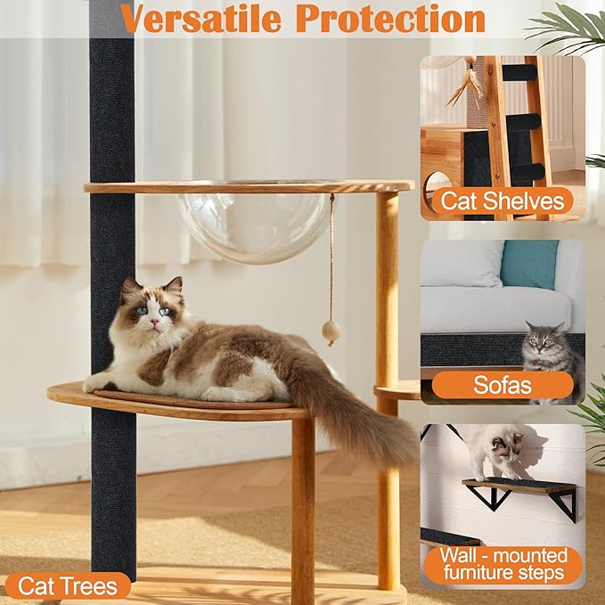 Cat Scratch Furniture Protector - 78.7" x 13.8" Trimmable Self-Adhesive Cats Claws Scratch Pads, DIY Cat Climbing Couch Protector for Scratch Post Cat Tree Replacement Indoor (Black)