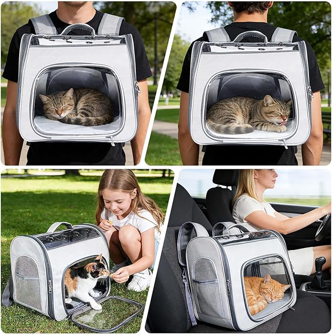 Innovative Traveler Backpack Pet Carriers Cat Backpack with Breathable Mesh Puppy Travel Carrier with Soft Padded Reinforced Support Foldable Small Dog Carrying Backpack for Kitty up to 15lbs (Grey)