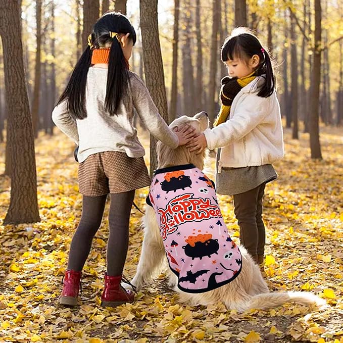PET SHOW 4 Pack Halloween Dog Shirts for Medium Large Dogs Ghost Pumpkin Tank Top Tee Black Orange T-Shirts Pets Holiday Party Sleeveless Vest Dog Clothes Boys Girls(XXX-Large)