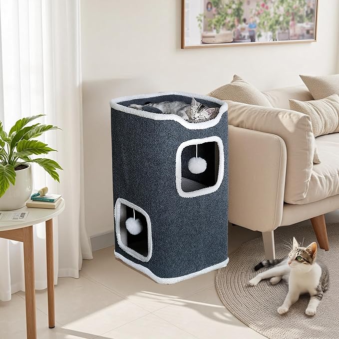 Multi-Level Foldable Cat Tree Tower for Indoor Cats β Includes Cat House, Play Balls, Soft & Cozy Top Cat Bed, Scratch-Resistant Design for Scratching, and a Cat Hideaway (M)