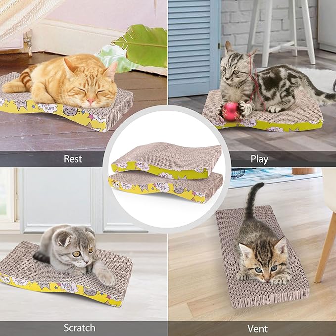 PrimePets Cat Scratchers Cardboard, Curved Shape Cat Scratch Pad, Cat Scratching, Corrugated Board Reversible with Catnip for Indoor Cats
