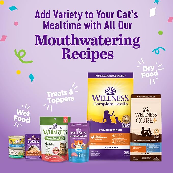 Wellness Appetizing Entrées Shredded Adult Wet Cat Food, Natural, Protein Rich, Grain Free, Chicken and Duck Recipe, 2.8 oz, Pack of 8 Pouches