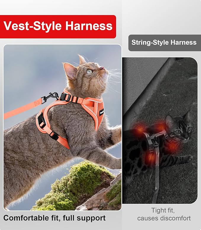 Cat Harness and Leash for Walking Escape Proof Soft Adjustable Cat Leash Breathable Comfortable Vest Easy to Wear Kitten Harness for Outdoor Travel (Orange, M (13-18lb))