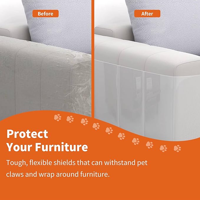 12 Pack Cat Scratch Furniture Protector, Clear Sofa Protector with No Odor, Child & Pet Friendly, Single-Sided Couch Protector from Cats Claws with No-Residue for Sofa, Door & Bed, 50 Twist Pins