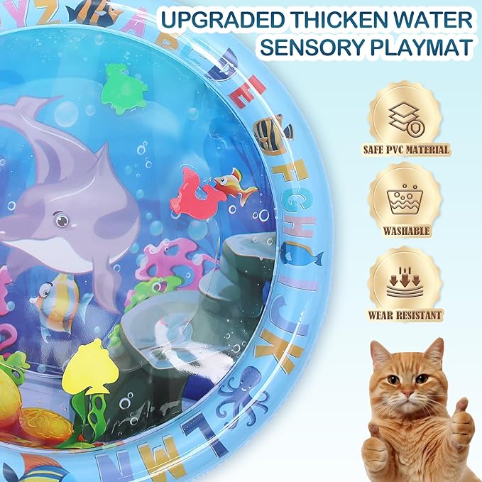 ZALALOVA Water Sensory Playmat for Cats, Thickened Upgraded Cat Dog Toys Bored Pet Animals Kicker Toys Self Play Mat, Interactive Pet Water Sensory Mat Pad Cooling Mat Indoor Outdoor Exercise