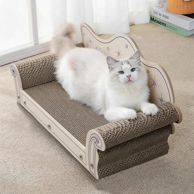 Cat Scratcher Couch, 26’’ Large Cardboard Scratcher Bed - Orthopedic Pet Lounge with Scratching Pad, Furniture Protector for Indoor Cats