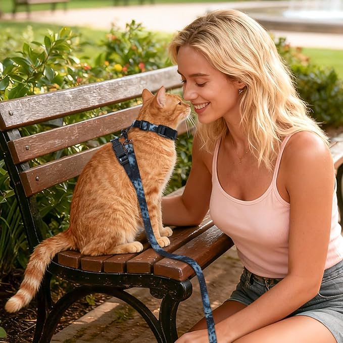 Cat Harness and Leash Set, 3-in-1 Escape Proof Adjustable, Comfortable Soft Lightweight, Safe, Easy to Wear, Walking Travel Kitten Harness for Small Medium Cats (Black