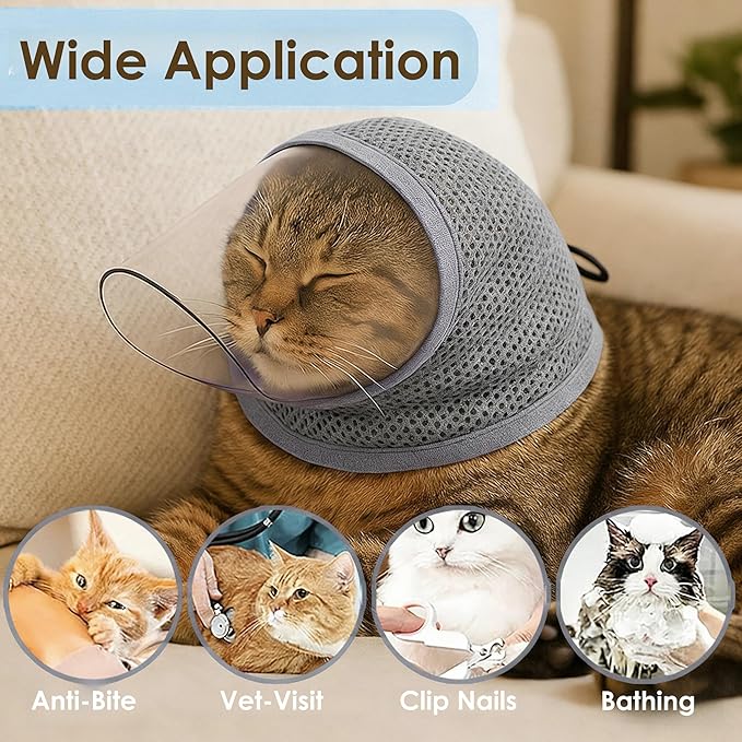 Cat Muzzle for Grooming, Breathable Mesh Cat Head Cover with Soft TPU Beak to Prevent Biting, Stress-Free Nail Trimming & Bathing for Kittens & Cats, S