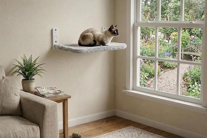 OtterPets Cat Wall Bed with Ultra-Soft Plush Cover, Foldable Cat Wall Hammock, Shelf Bed with 40 lb Metal Support, Removable Washable Hammock, Hardware for Drywall, Stud & Concrete