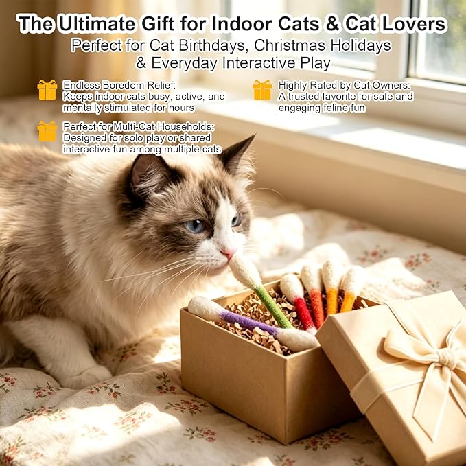 Ayland Cotton Swabs Cat Toys with Catnip, 6 Pack Cat Qtip Toy Giant Kitten Chew Sticks for Indoor Boredom, Durable Dental Teething Ropes for Anxiety & as Digestive Aid Gift Idea