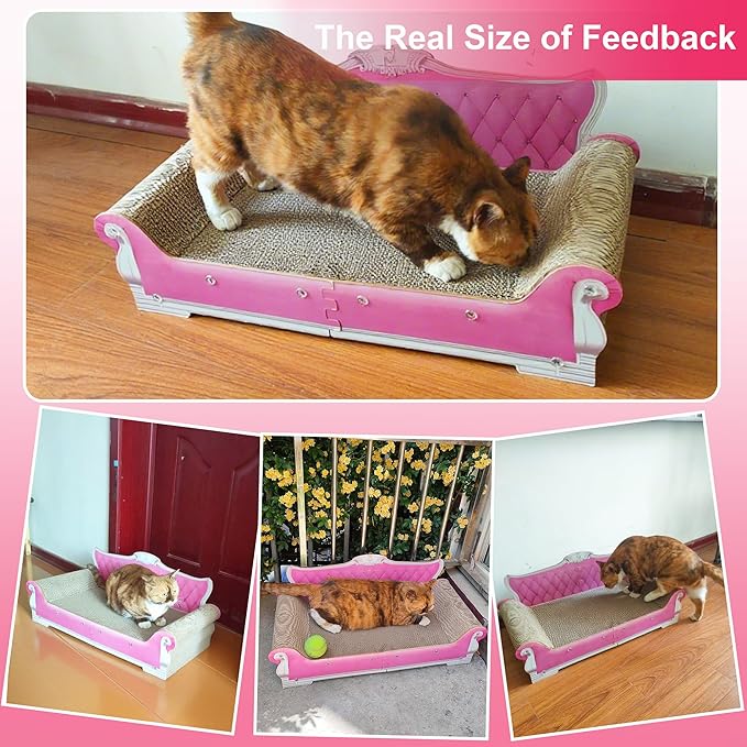 COOZMENT Scratching Sofa, Couch Shaped Thick Scratching Cardboard, Lounge Bed for Indoor Rest&Play, Sofa Scratcher Pad (Pink, 27.6" L X 12.4" W X 11.8" H)