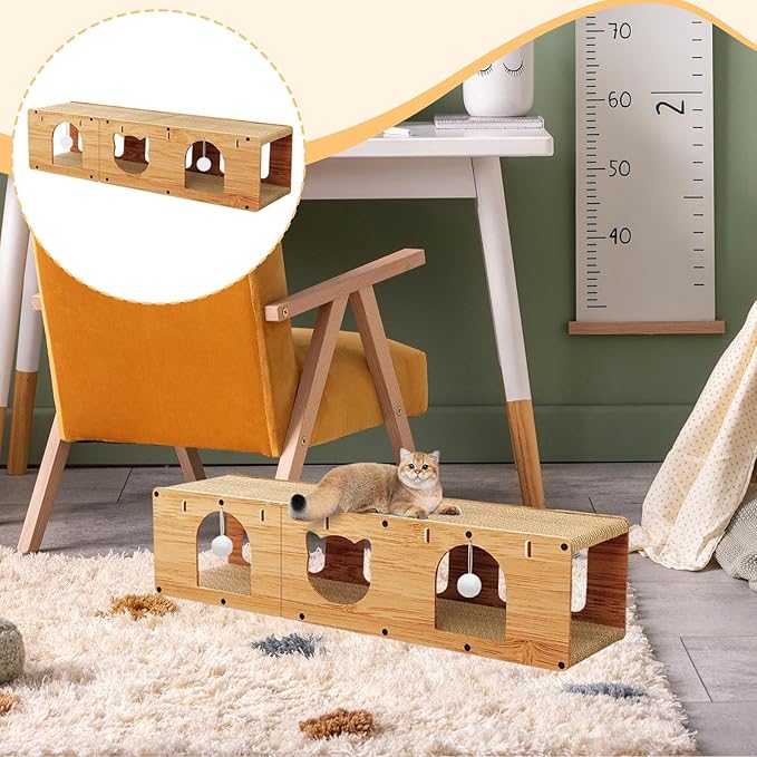 HouseVibe Cat Tunnel Scratcher with Scratching Pad, Multipurpose Corrugated Tunnel Bed Furniture Protector for Indoor Cats- XL