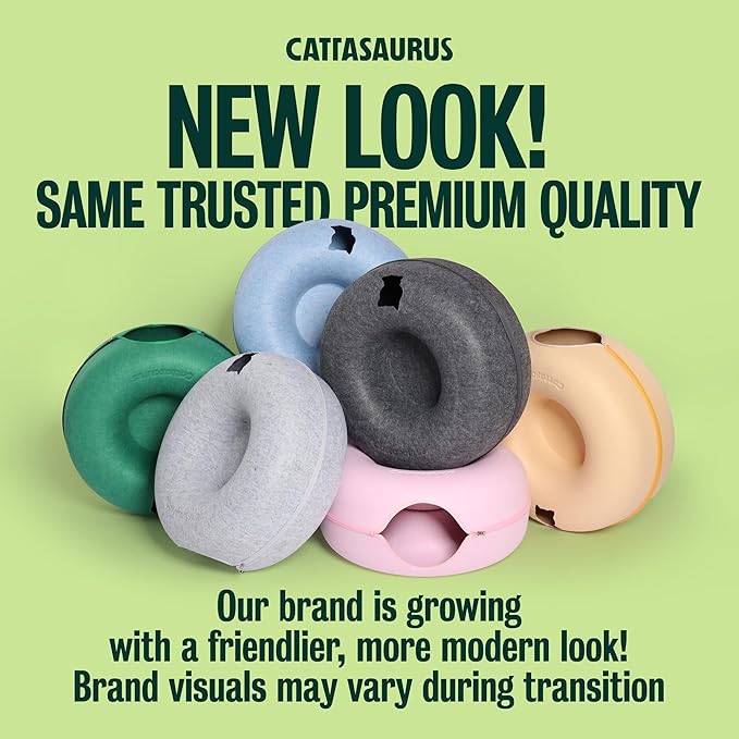 Cattasaurus Peekaboo Cat Cave Donut for Multiple & Large Cats up to 30-45 lbs, 3-in-1 Self Warming Cat Bed, Tunnel & Scratcher for Indoor Cats, Washable & Detachable Small Dog Bed (Brown, Large)
