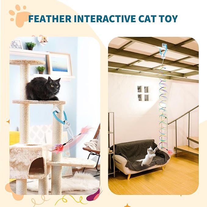 Smart Automatic Door Hanging Cat Toy for Indoor Cats - Electric Interactive Feather Wand, Mouse & Worm Set, 360° Rotating, Type-C Rechargeable, Quiet Self Play Enrichment for Bored Kittens