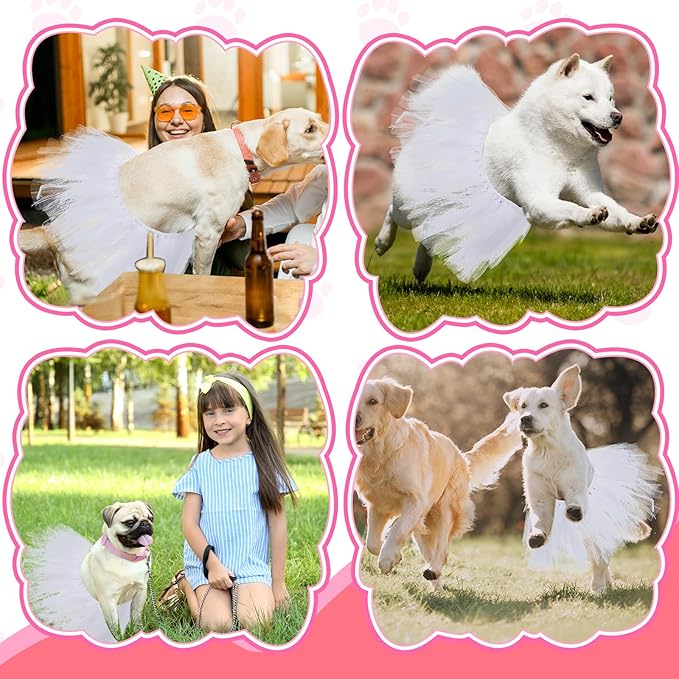 Dog Tutu Tulle Tutu for Dogs Small Large Medium Puppy Dress Ballerina Costume Skirt for Holiday Puppy Cats Bunny Pet Outfit Birthday Wedding Party Photo Prop Supplies(White)