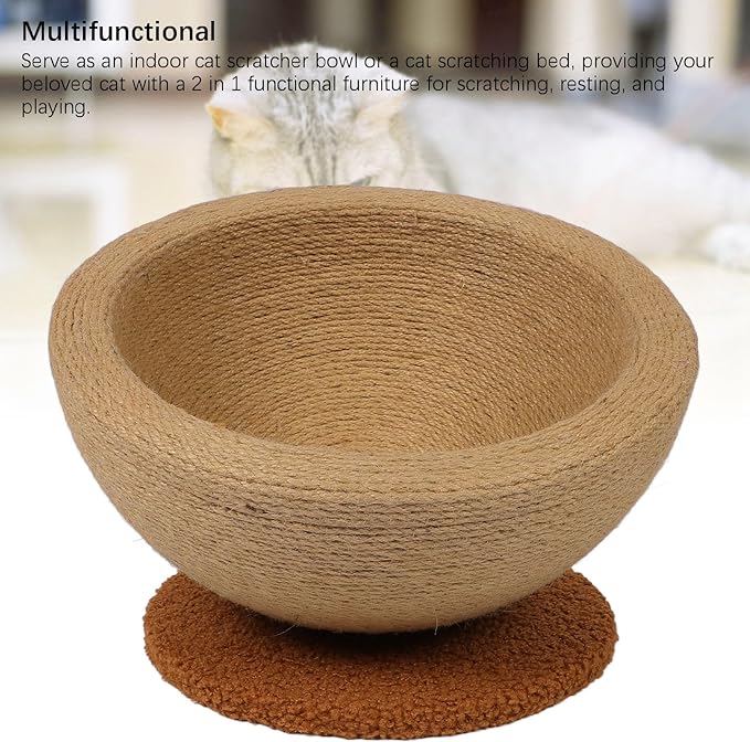 Zerodis Cat Scratcher, Sisal Hemp Cat Scratching Board Circular Concave Design Bed Hammock Bowl Shape 2 in 1 Pet Scratching Post Furniture Protector for Couch 14.2x15.2x7.9in (Tilted Style)