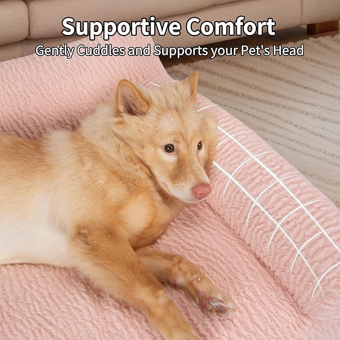 KHONSU PET Pink Cat Couch Sofa Bed - Fluffy Orthopedic Pet Lounge for Indoor Cats, Removable Washable Cover, Supportive Kitten Couch, 30 inch