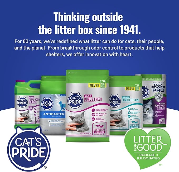 Cat's Pride Max Power: Bacterial Odor Control - Up to 10 Days of Powerful Odor Control - Strong Clumping - 99% Dust Free - Multi-Cat Litter, Fresh Scented, 15 Pounds