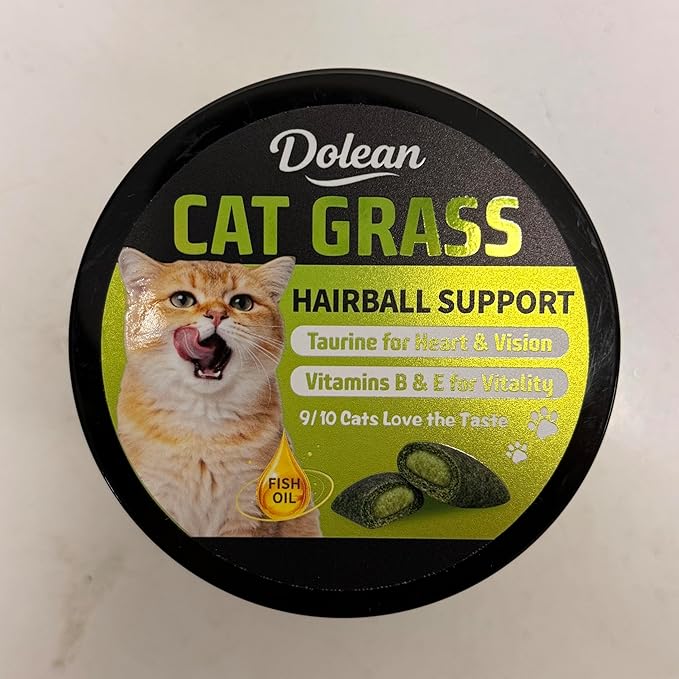 Cat Grass Treats, Hairball Treatment for Cats for Indoor Cats, Fish Oil for Skin & Coat, Digestion, Taurine for Heart Vision, 500 Crunchy & Creamy Chews with Essential Vitamins (Salmon Flavor)