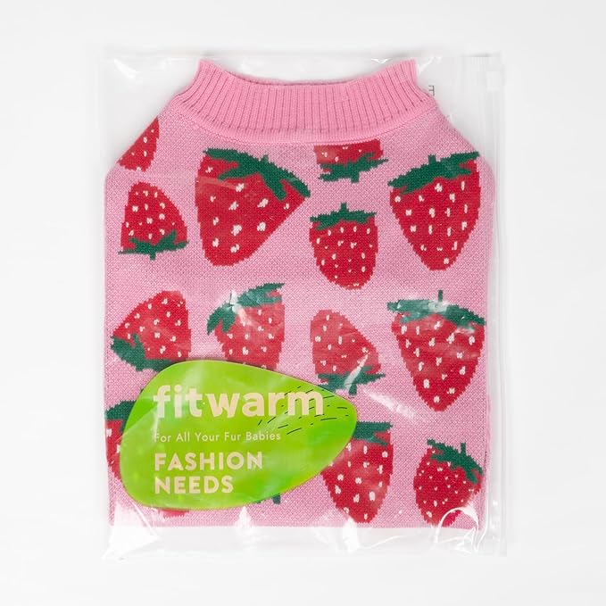 Fitwarm Adorable Strawberry Dog Sweater, Thermal Dog Winter Clothes for Small Dogs Girl, Pet Outfit, Pink, Red, White, Green, Medium