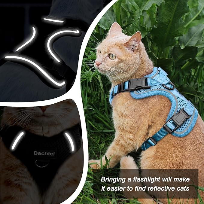 Cat Harness and Leash for Walking, The Upgrade Can be Adjusted in Four Directions and Breathable Cat Harness for Anti Escape that can be Fitted and Positioned, Reflective Strips Harness, Blue, XS