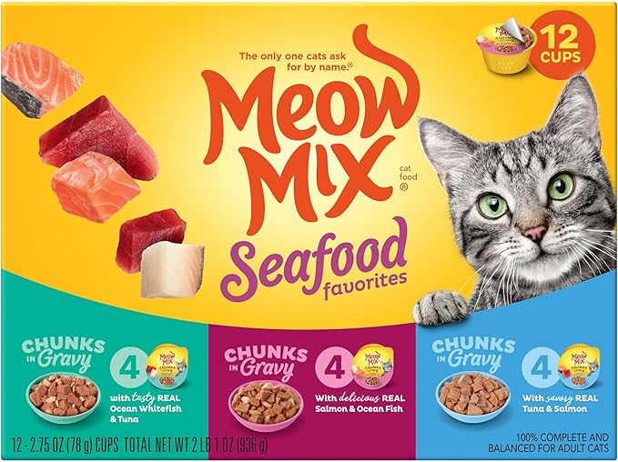 Meow Mix Savory Morsels Seafood Favorites Variety Pack, 2.75 oz Can (12 Pack)
