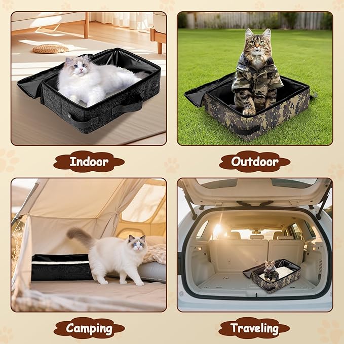 Foldable Travel Litter Box for Cats, 16 * 12 * 6 inches Portable Litter Box with Zipped Lid, Lightweight & Easy to take, Cat Essentials for Outdoor Long Distance Traveling & Camping - Pink