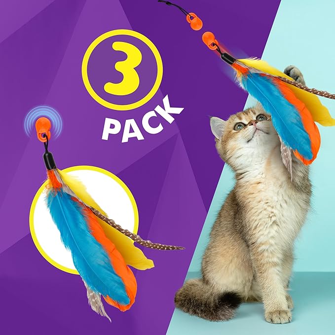 Cat Amazing Snatch Feathers Replacement Pack - 3 Magnetic Feather Attachments for The Snatch Magnetic Wand - Cat Toy Feathers β Cats Can Really Catch!