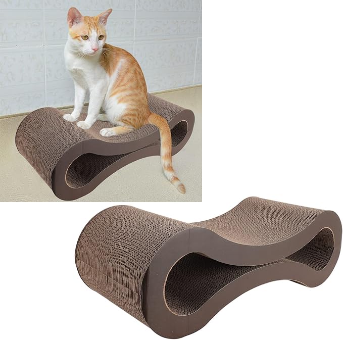 Cat Scratcher Lounge, Corrugated Cardboard Scratch Pad, Extra Thick Ergonomic Design 22.05x8.27x7.09in - Protects Furniture, Reversible Durable Construction, Comfortable Bed for (Coffee)
