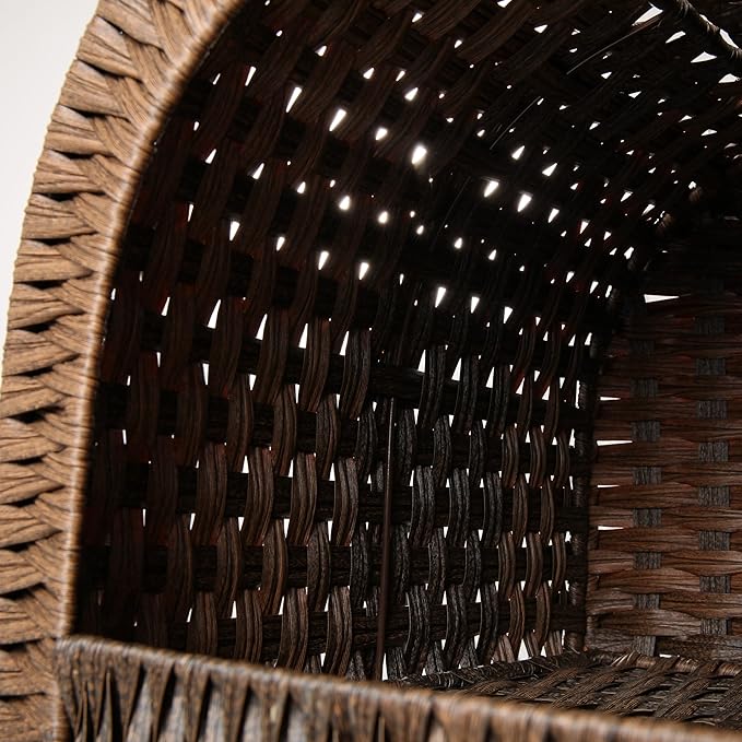 Handwoven Rattan Dome Cat House for Cats Under 20 lb, Indoor Cat Hideaway, 14.2" H × 14.2" W × 16.5" D, Breathable Wicker Cat Bed House, Cozy Rustic Cat Furniture (Brown)