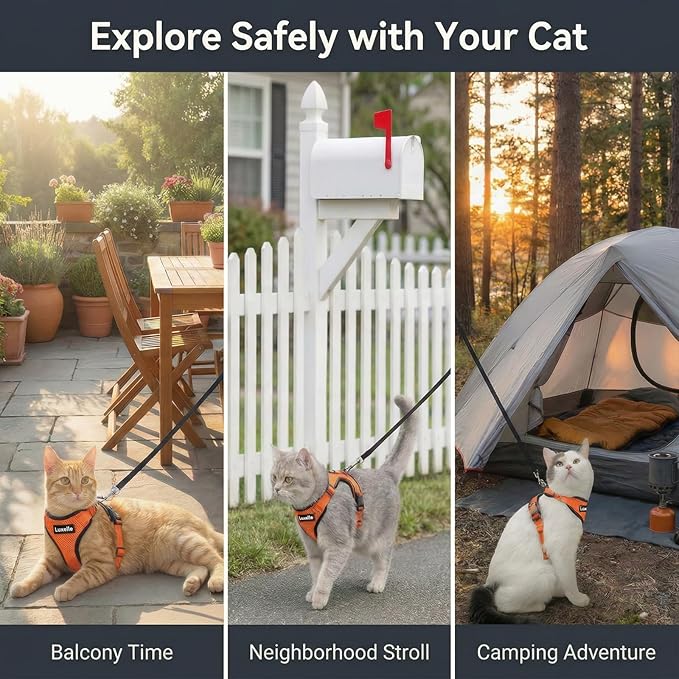 Luxelle 2 Pack Escape-Proof Cat Harness and Leash Set for Walking – Adjustable No Pull Soft Vest with Easy-Wear Buckle, Reflective Straps, Breathable Mesh – Outdoor Travel Harness for Cats & Kittens