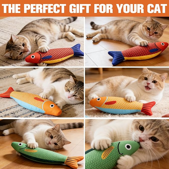 Catnip Toys for Cats Indoor, Cat Kicker Toy 3 Pack Plush Fish with Crinkle Sound, Interactive Kitten Toys for Boredom Relief, Soft Durable Cat Chew Toys for Indoor Cats and Kittens