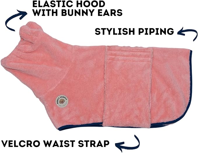 DERPYCHAPPY Premium Dog Towel Robe & Dog Bathrobe for Drying Dogs Made in Korea | Super Absorbent Quick & Adjustable Microfiber Bath Towel for Cats & Puppy Robes After Bath | Soft Warm Coat (Pink,S)