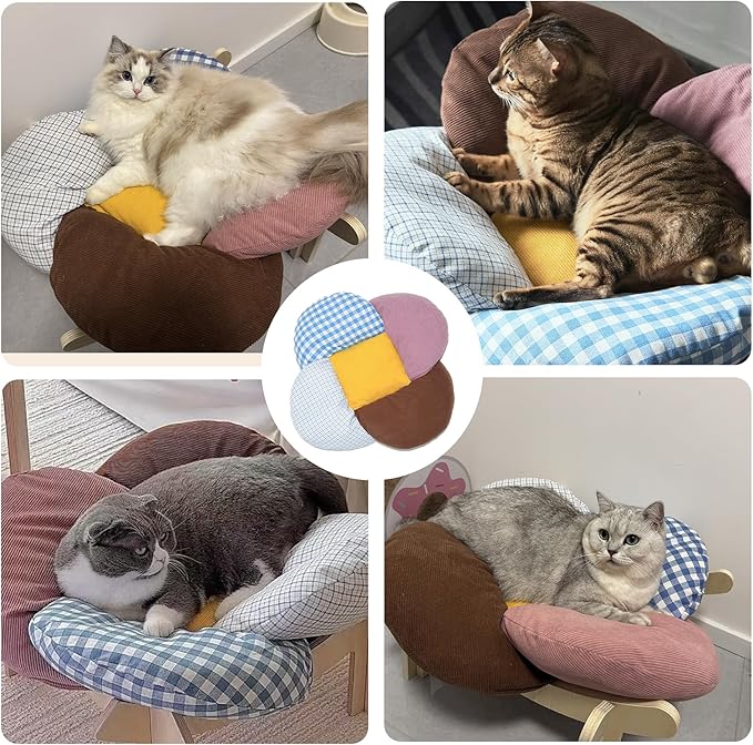 PACHIRA Elevated Cat Bed Wooden, Cat Couch Fluffy, Cat Sofa Flower for Indoor Cats, Raised Cat Bed with Washable Fluffy Cushion and Birch Wood, Cat Chair for Kitty and Puppy, Cat Furniture (Colored)