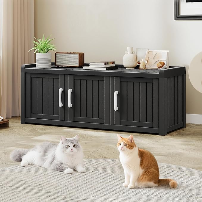 KAMABOKO Cat Litter Box Enclosure Hidden Litter Box Furniture with Door and Window, Multi-Functional Cat Furniture for Living Room Bedroom