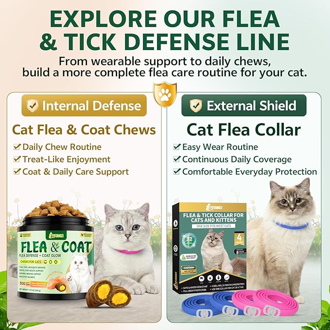 YOTANGO Cat Flea Treatment Crunchy & Creamy Chewables, 500 Chews Natural Flea and Tick Prevention for Cats + Skin and Coat Support, Daily Oral Supplement Chewables for Cats and Kittens (Salmon Flavor)