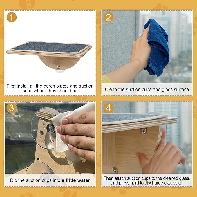 COZIWOW Cat Window Perch Hammock for Indoor Cats, 2-in-1 Installation, Cordless Cat Wall Shelf Cat Perch Window Seat with 3 Suction Cups