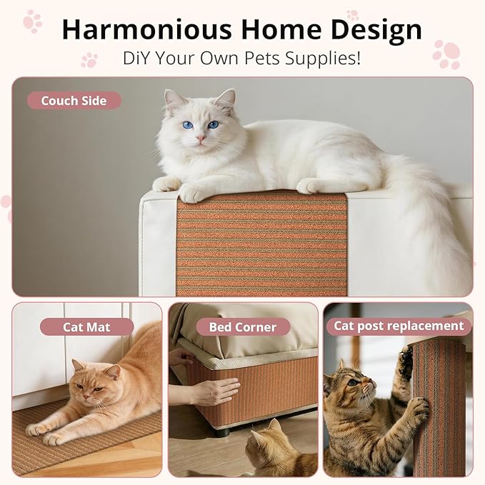 Natural Cork Cat Scratcher Mat, Self-Stick & Trimmable Furniture Protector for Couch, Door, Wall & Bed Corner, Claw-Friendly for Indoor Cats (Cherry Red, 39.4 x 11.8 Inch) (Cherry red, Self Stick)