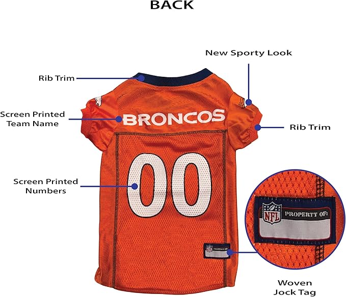 Pets First NFL Denver Broncos Dog Jersey, Size X-Large, Football Shirt Costume for Pet, Dog Sports T-Shirt, NFL Team Clothing for Cats, Licensed Pet Apparel Available in 7 Sizes and 32 Teams